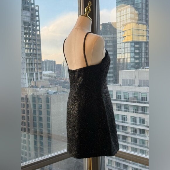 🆕 SELF-PORTRAIT 🧿 NWOT Black Tinsel Boucle Halter Mini Dress, Sz UK 12 US 8 - Picture 12 of 16
